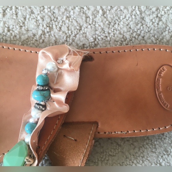 NWOT 🔺 LEATHER BEADED SANDALS Made in Greece - Picture 4 of 8